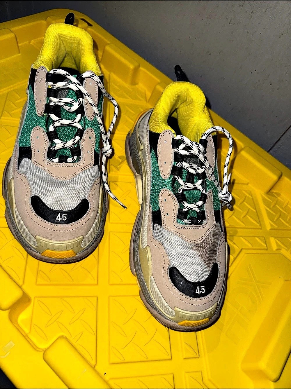 Balenciaga Triple S Chunky Sneakers in Gray & Green